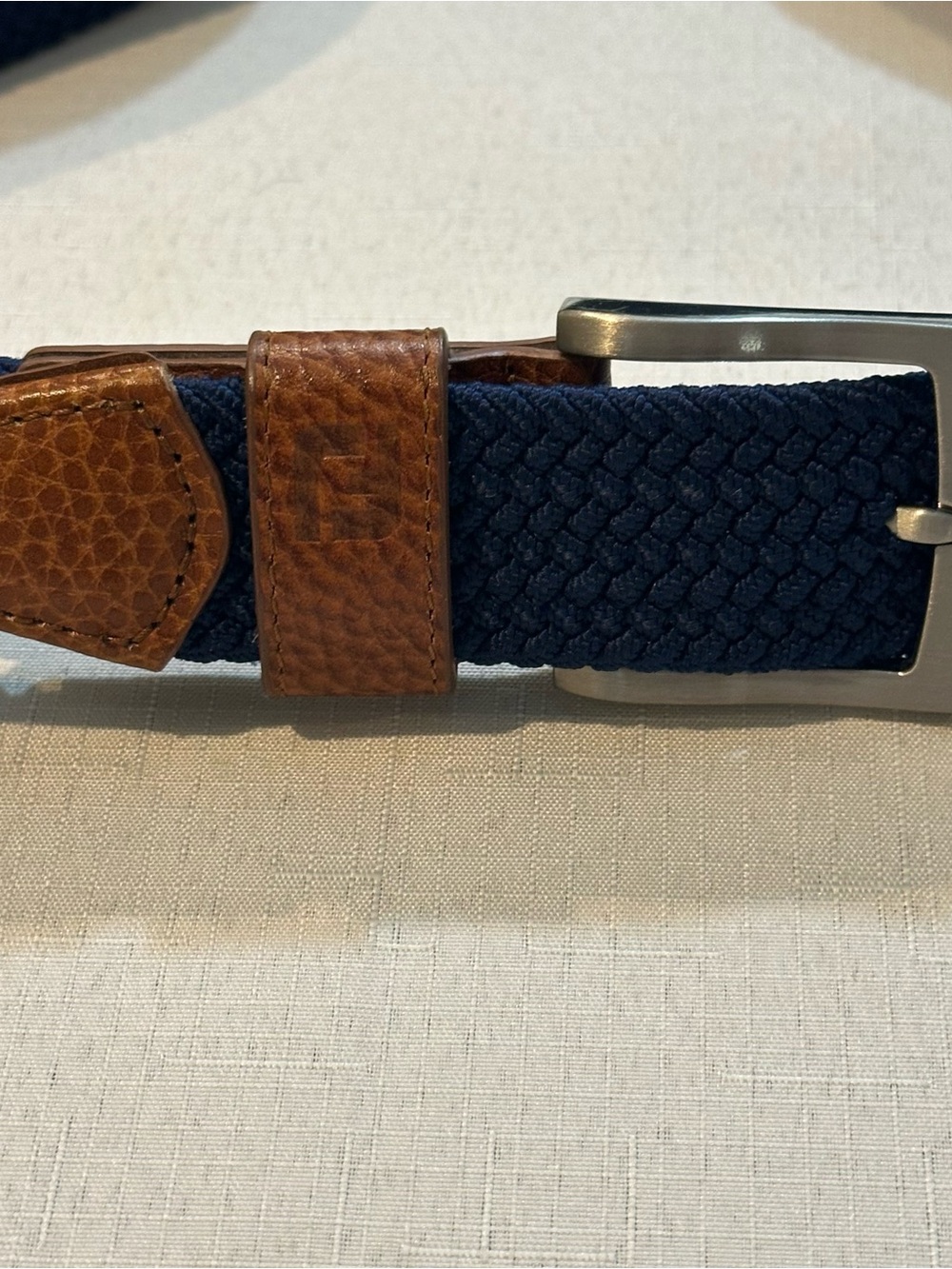 FootJoy Navy Braided Stretch Golf Belt Brown Leather